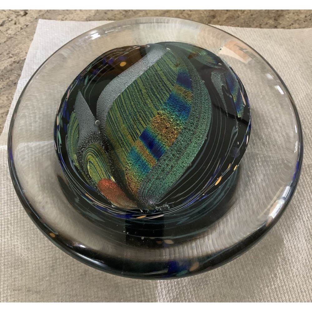 Vintage Large Rollin Karg Signed & Dated 2003 Dichroic Art Glass Sculpture